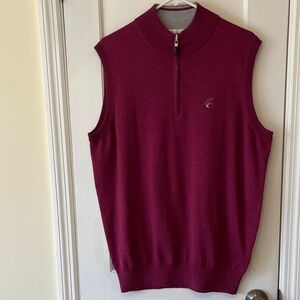 Peter Millar Zip-Sweater Vest 1/4 Wool Silk Mock Neck Men's L Wine Golf Preppy